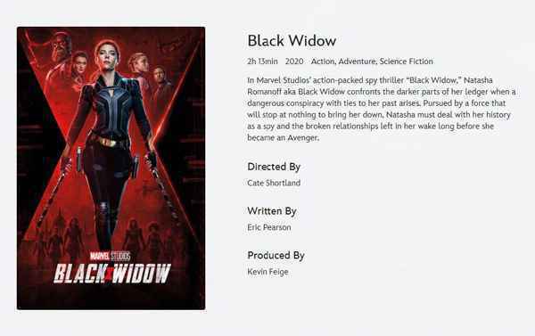 漫威新片《黑寡妇》片长确定为2小时13分钟 5月7日登陆北美院线