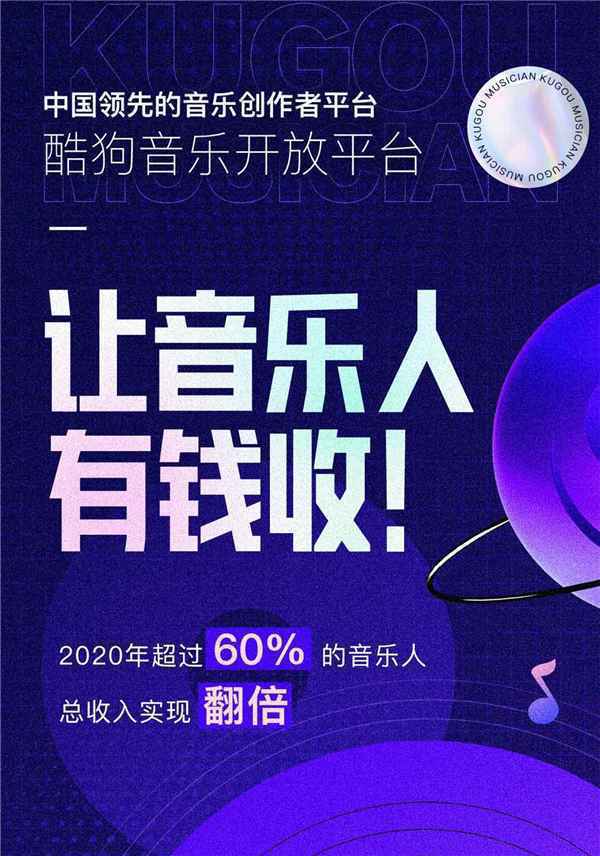 音乐人有钱收!酷狗音乐开放平台过半音乐人收入实现翻倍