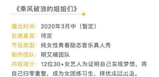 《乘风破浪的姐姐们》会邀请哪些嘉宾？什么时候播出？