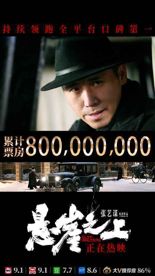 《悬崖之上》票房破8亿蝉联日冠 本周有望超《我的姐姐》跻身年度前五