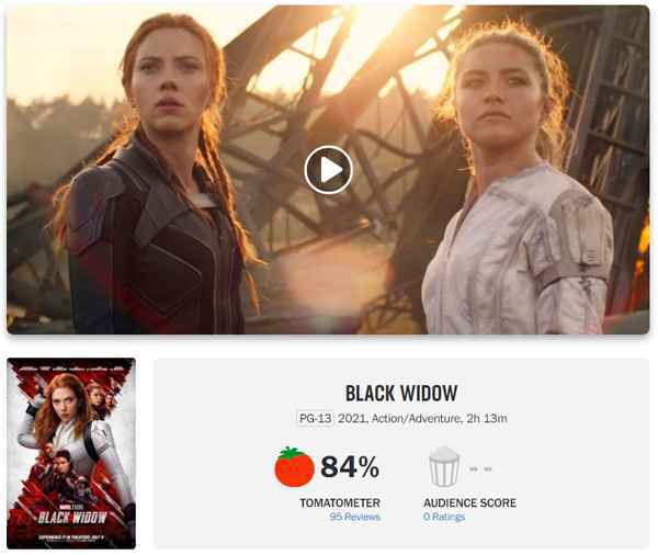 漫威新片《黑寡妇》曝正式海报 北美口碑解禁烂番茄新鲜度84%