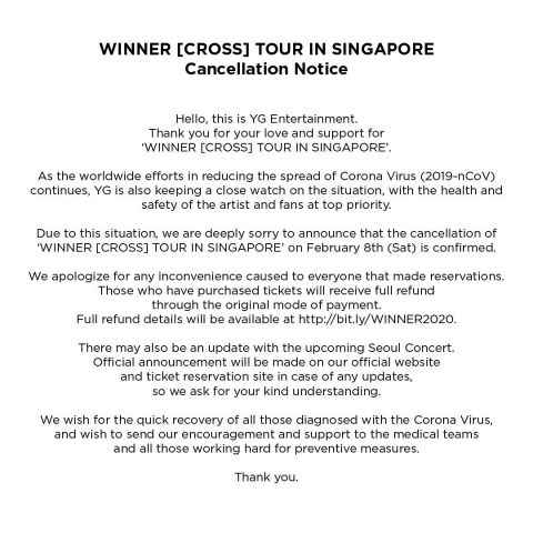预防新型冠状病毒疫情 WINNER、AKMU 多场演唱会相继取消
