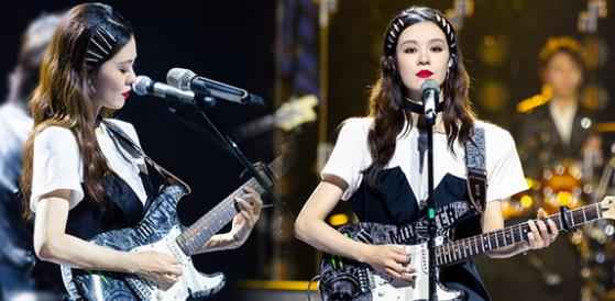 郁可唯合作新裤子乐队 带伤首秀弹电吉他燃炸全场