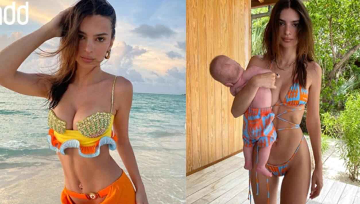 嫩模Emily Ratajkowski穿Versace泳装晒身材