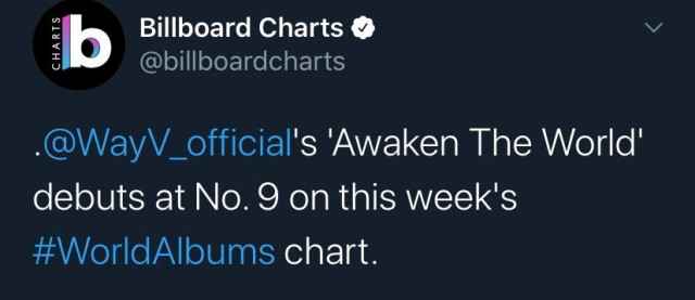 威神V首张正规专辑《Awaken The World》进入美Billboard世界专辑排行榜TOP10